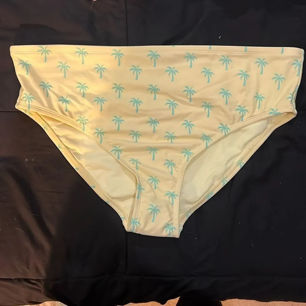 Stoney Clover 1X Mid Rise Cheeky Bikini Bottom Yellow Palm Trees